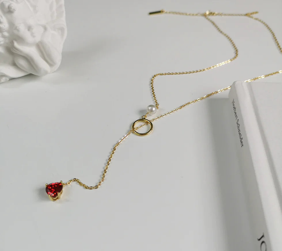 Heart Necklace, Choker, and Pearl Chain Necklace